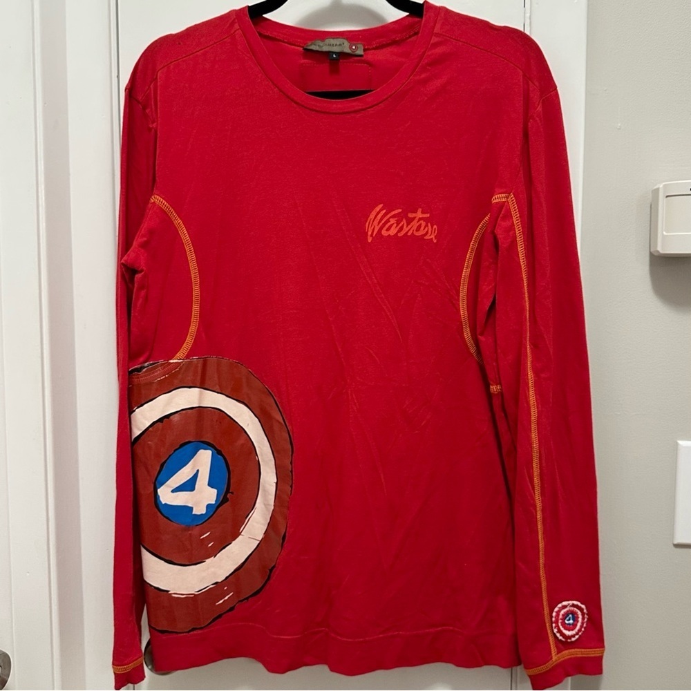 MESSAGERIE PATRIZIO PISCAGLIA Long Sleeve Painted 4 Shirt Romania Men L Red RARE